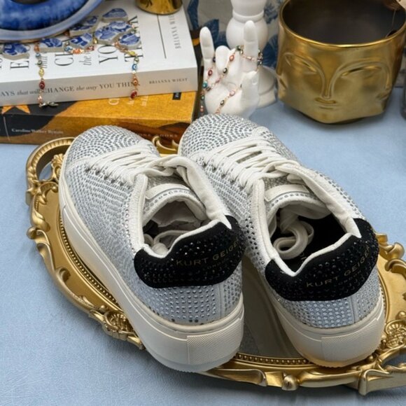 🆕 KURT GEIGER LONDON 🧿 NWOT Laney Silver Crystal Low Top Sneaker, Sz 39 US 8.5 - Picture 10 of 16